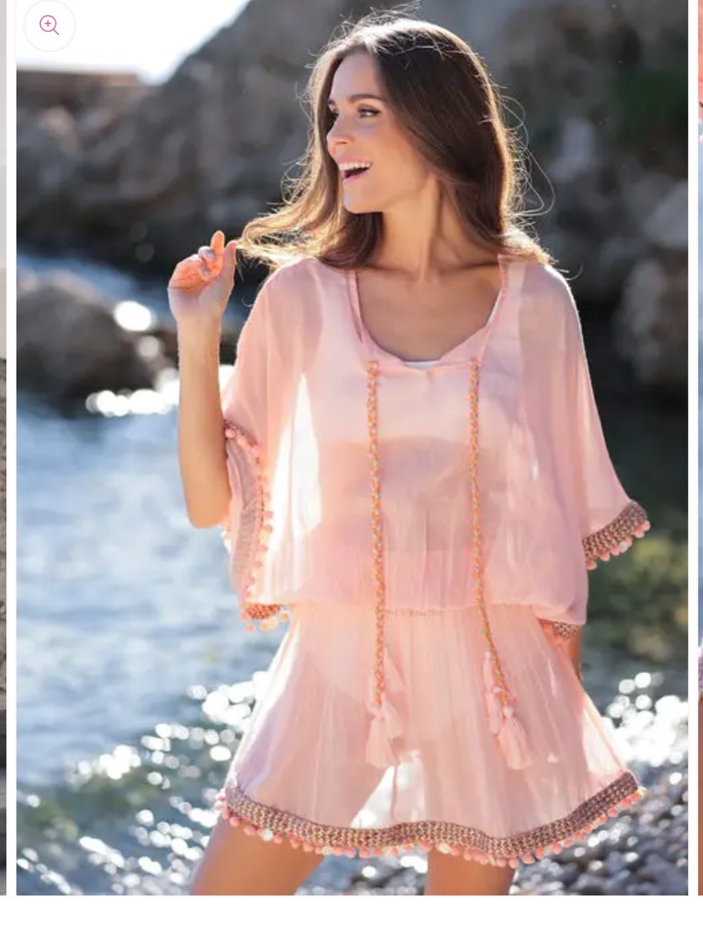 Shiraleah Dede Pink Pom Pom Beaded Boho Beach Cover Up One Size